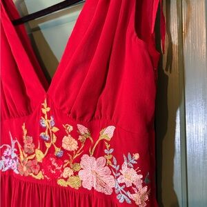 DKNT Red Floral Embroidered Chiffon Dress